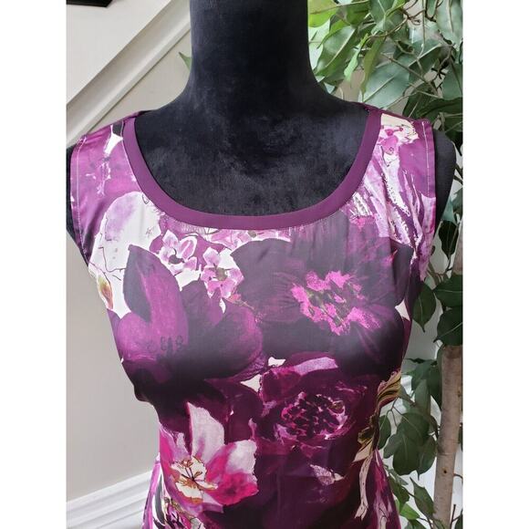 Ann Taylor Women Purple Floral Polyester Round Neck Sleeveless Top Blouse Medium - Picture 4 of 10